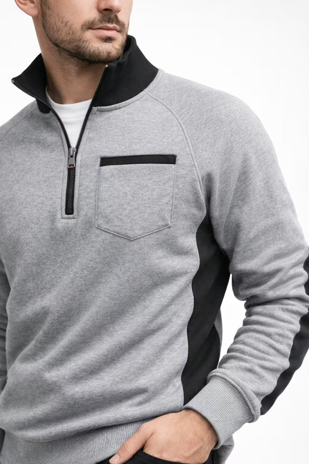 Men’s Quarter Zip Long Sleeve Pullover with Patched Elbows