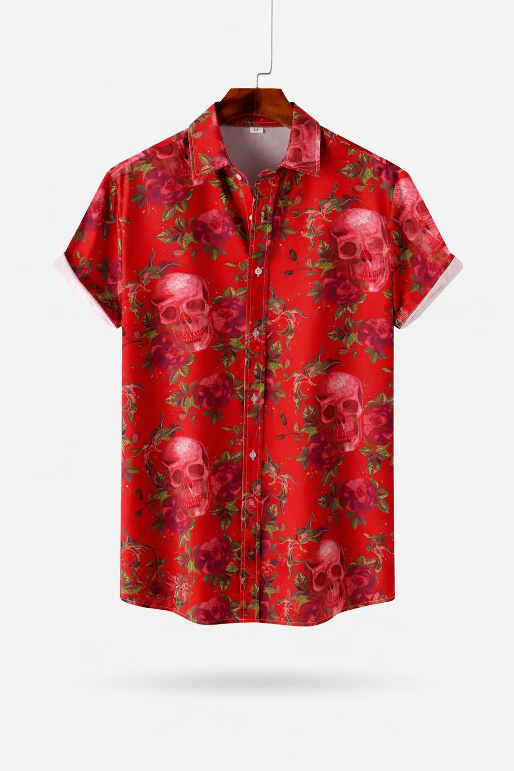 Floral Skull Print Short Sleeve Button Shirt