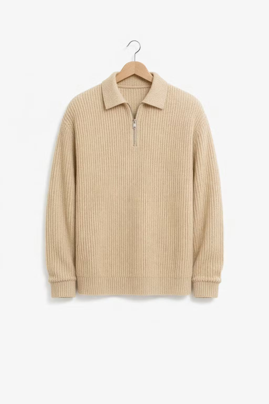 Rib Knit Half-Zip Collared Sweater