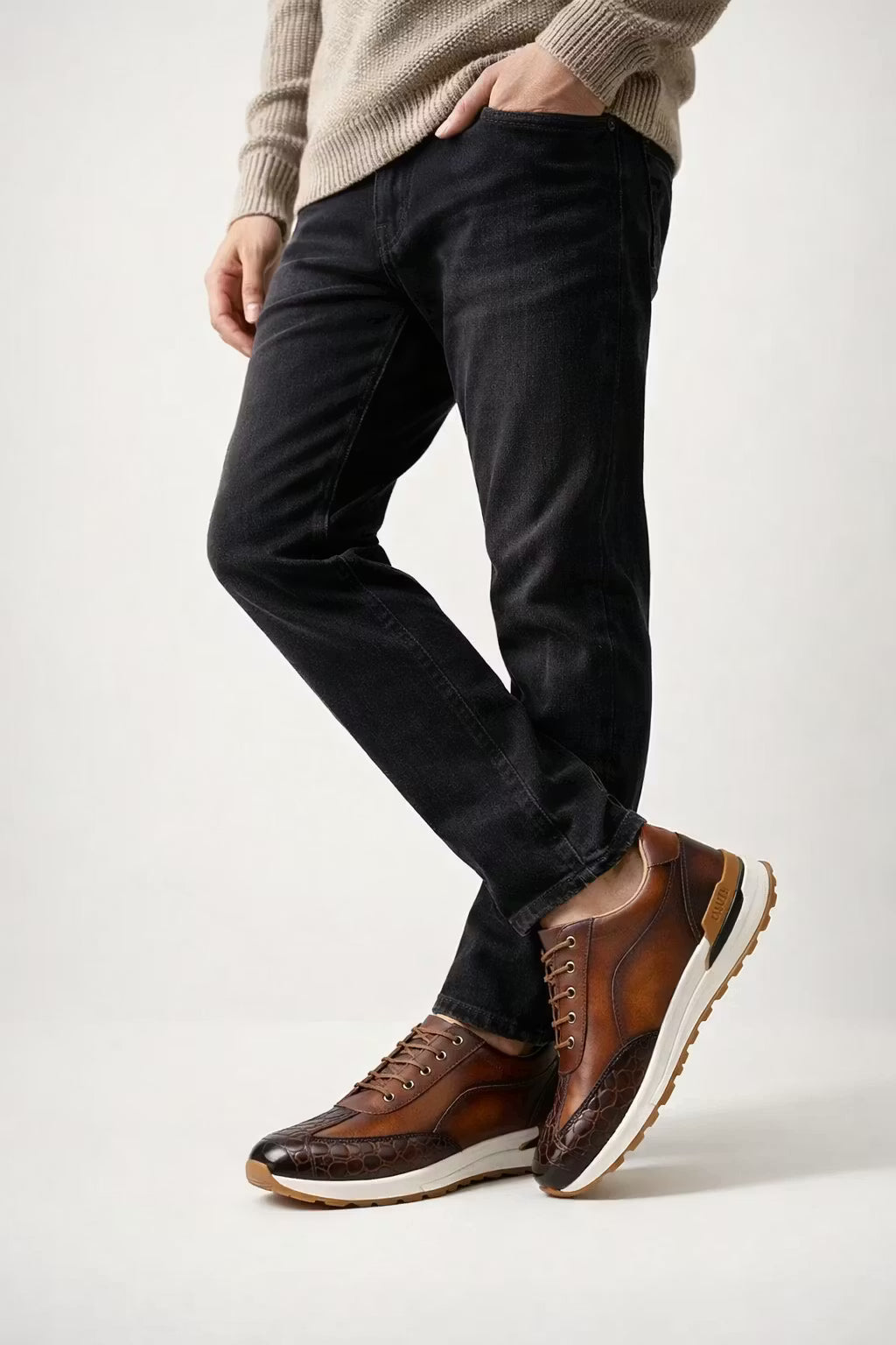 Croc Panel Hybrid Lace-Up Sneakers