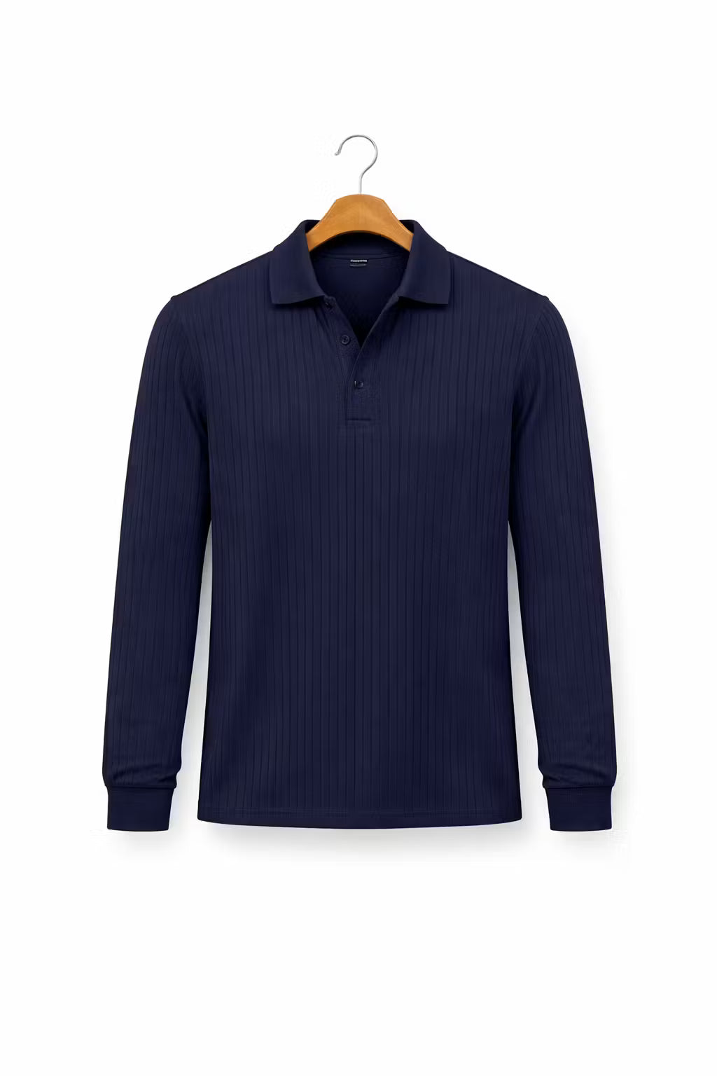 Ribbed Knit Long Sleeve Polo Shirt