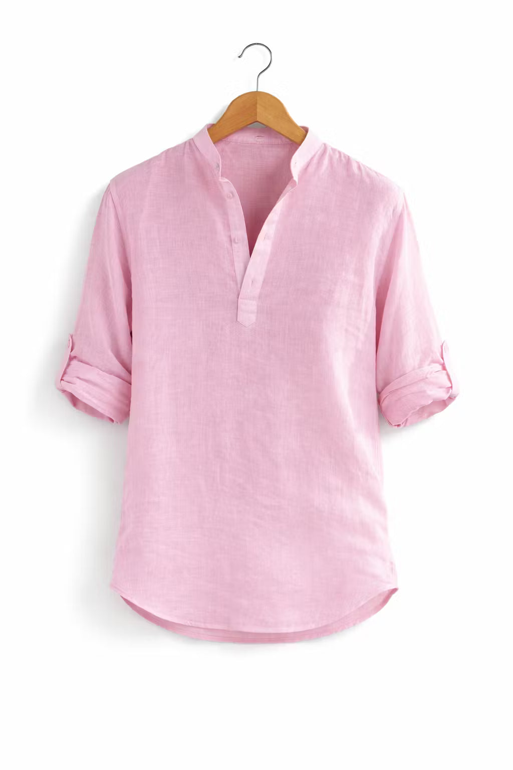 Textured Linen-Blend Half Placket Shirt