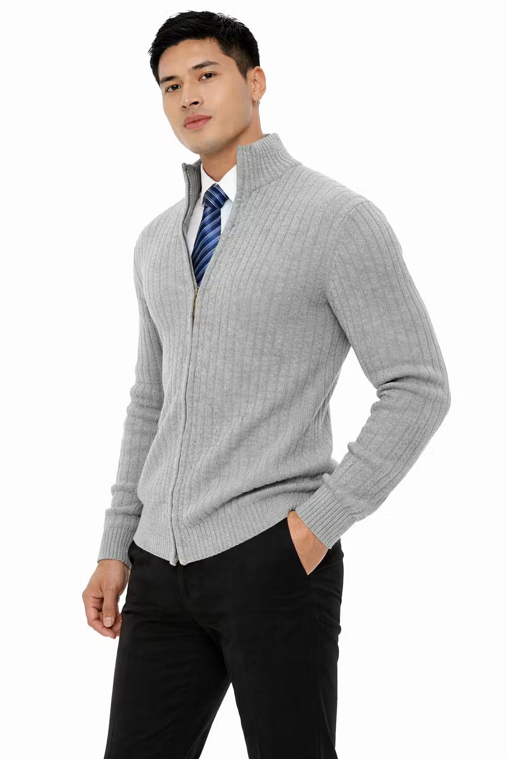 Men's Ribbed Zip Knit Cardigan