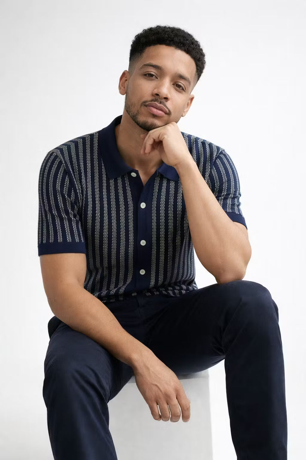 Chevron Jacquard Knit Polo Shirt