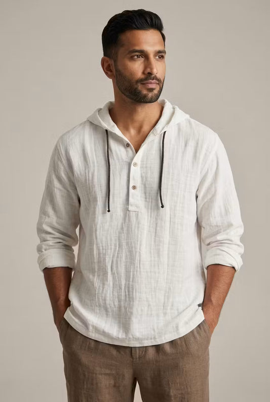 Henley overhemd met capuchon