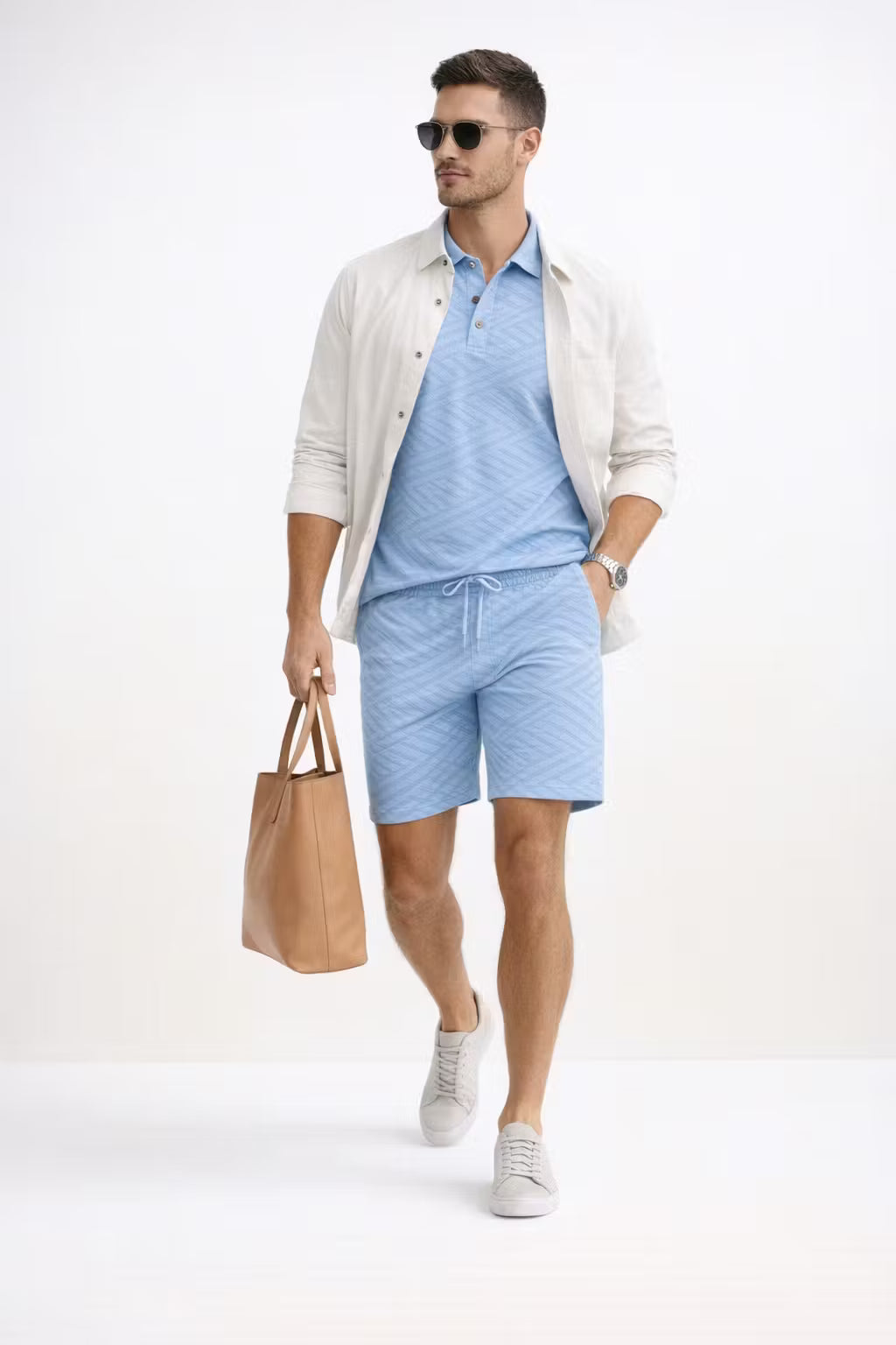 Jacquard Polo and Drawstring Shorts Set