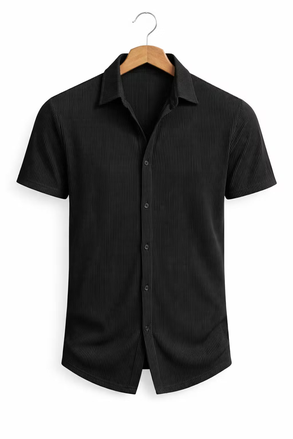 Vertical Textured Short Sleeve Button Shirt