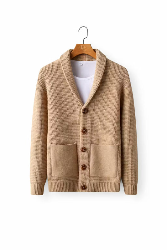 Waffle Knit 5-Button Cardigan