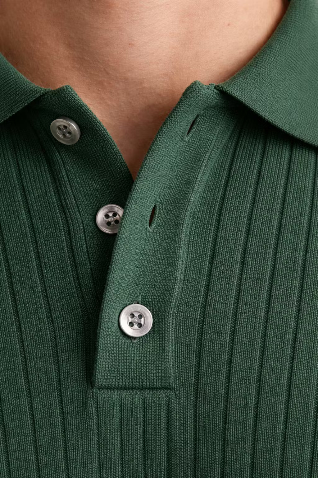 Ribbed Knit Short Sleeve Polo Shirt
