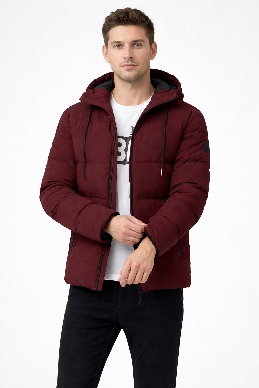 Men’s Hooded Quilted Jacket With Padded Panels