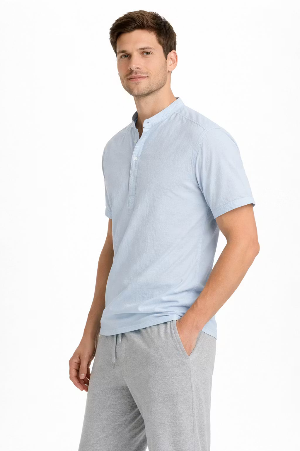 Men’s Linen Home Short Sleeve Henley Shirt