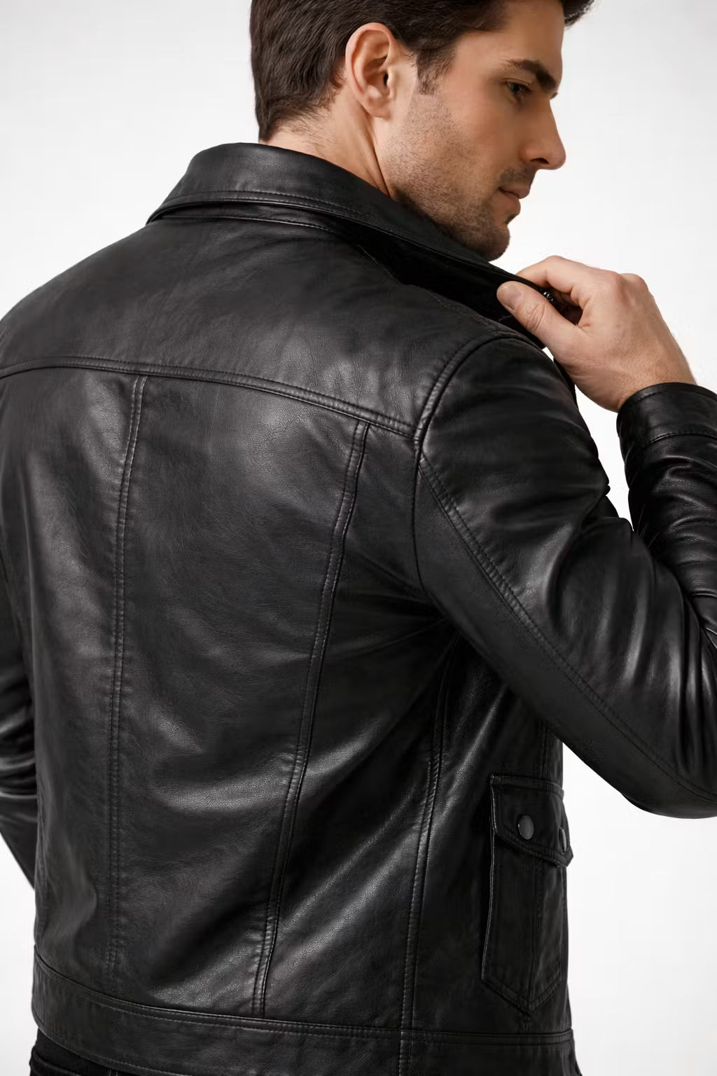 Men’s Black Coated Textile Zip Jacket with Structured Panel