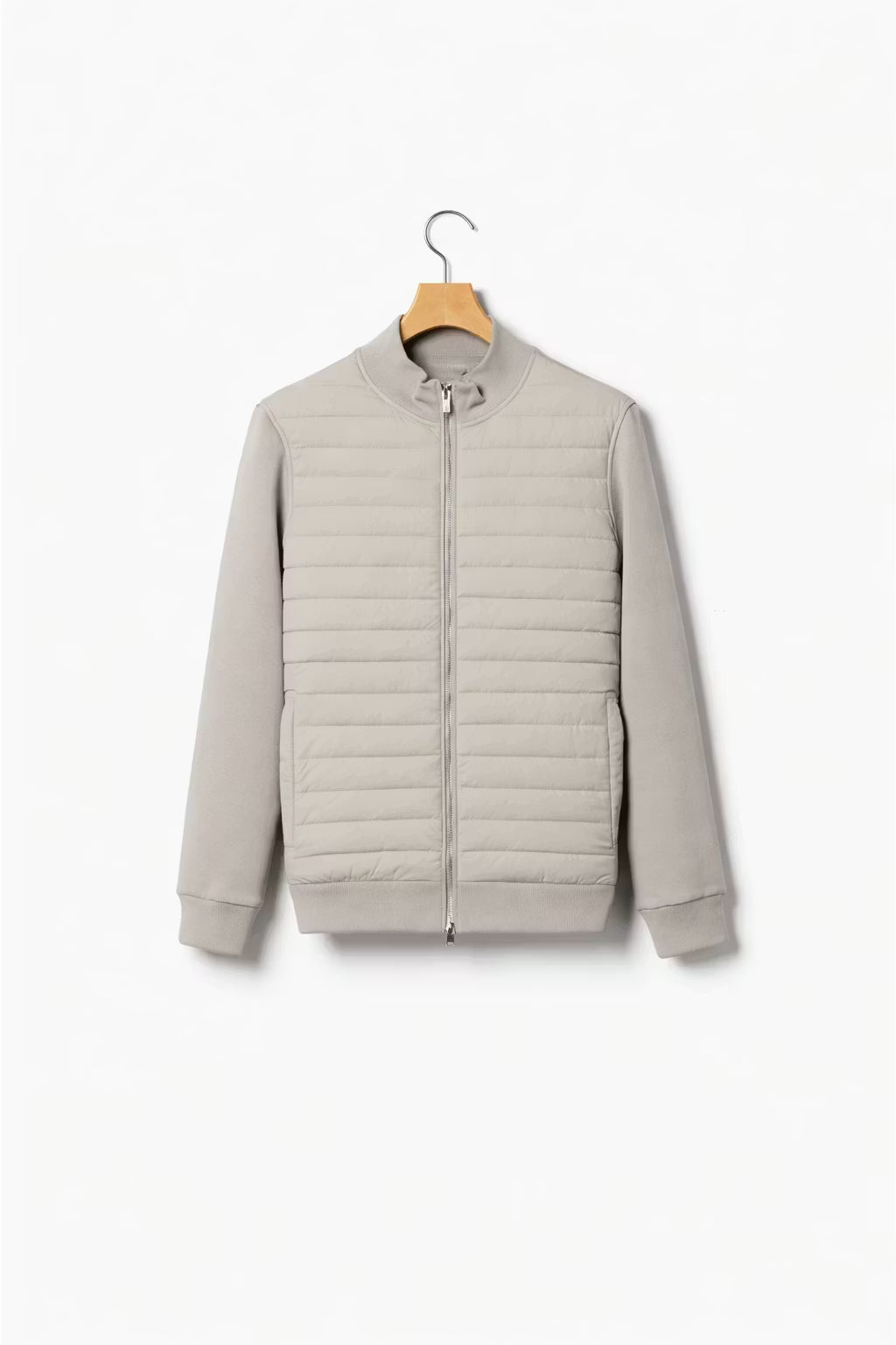 Quilted Stand Collar Zip Jacket with Standard Sleeves