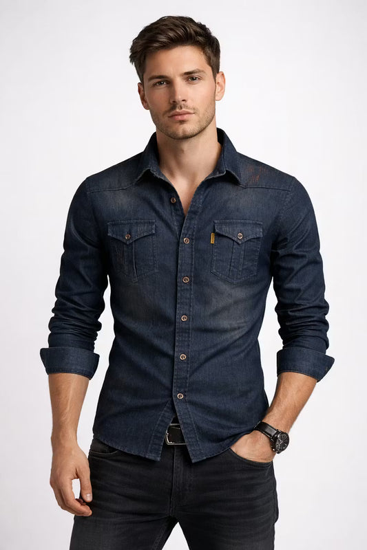 Lakemont Double Breast Pocket Western Denim Shirt