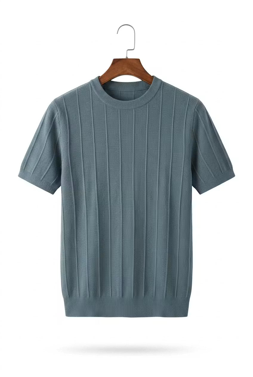 Men’s Vertical Rib Knit Short Sleeve Shirt