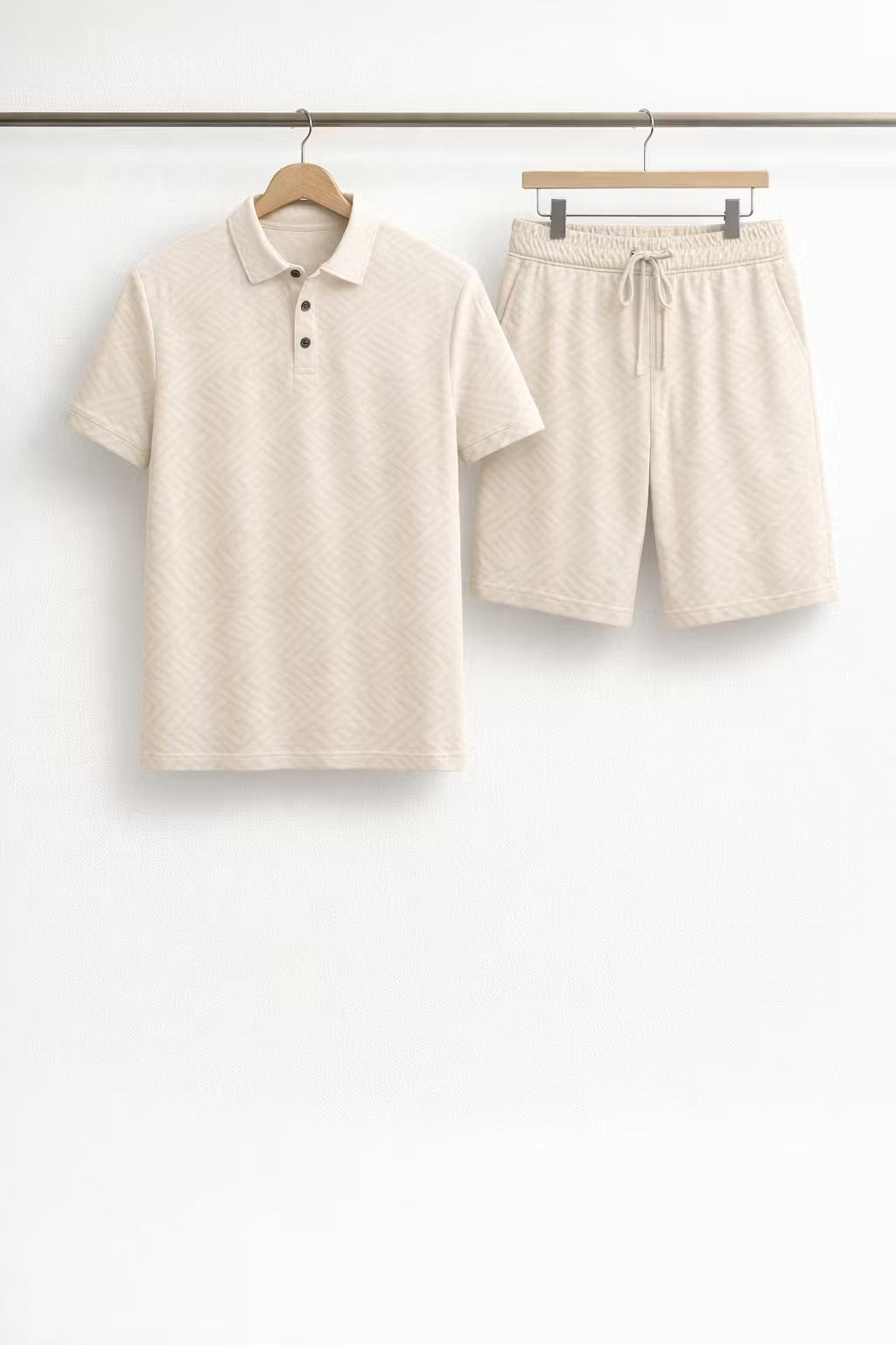 Jacquard Polo and Drawstring Shorts Set