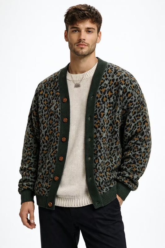 Leopard Knit Button Cardigan