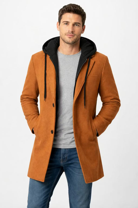 Maple Crest Hooded Wool Overcoat