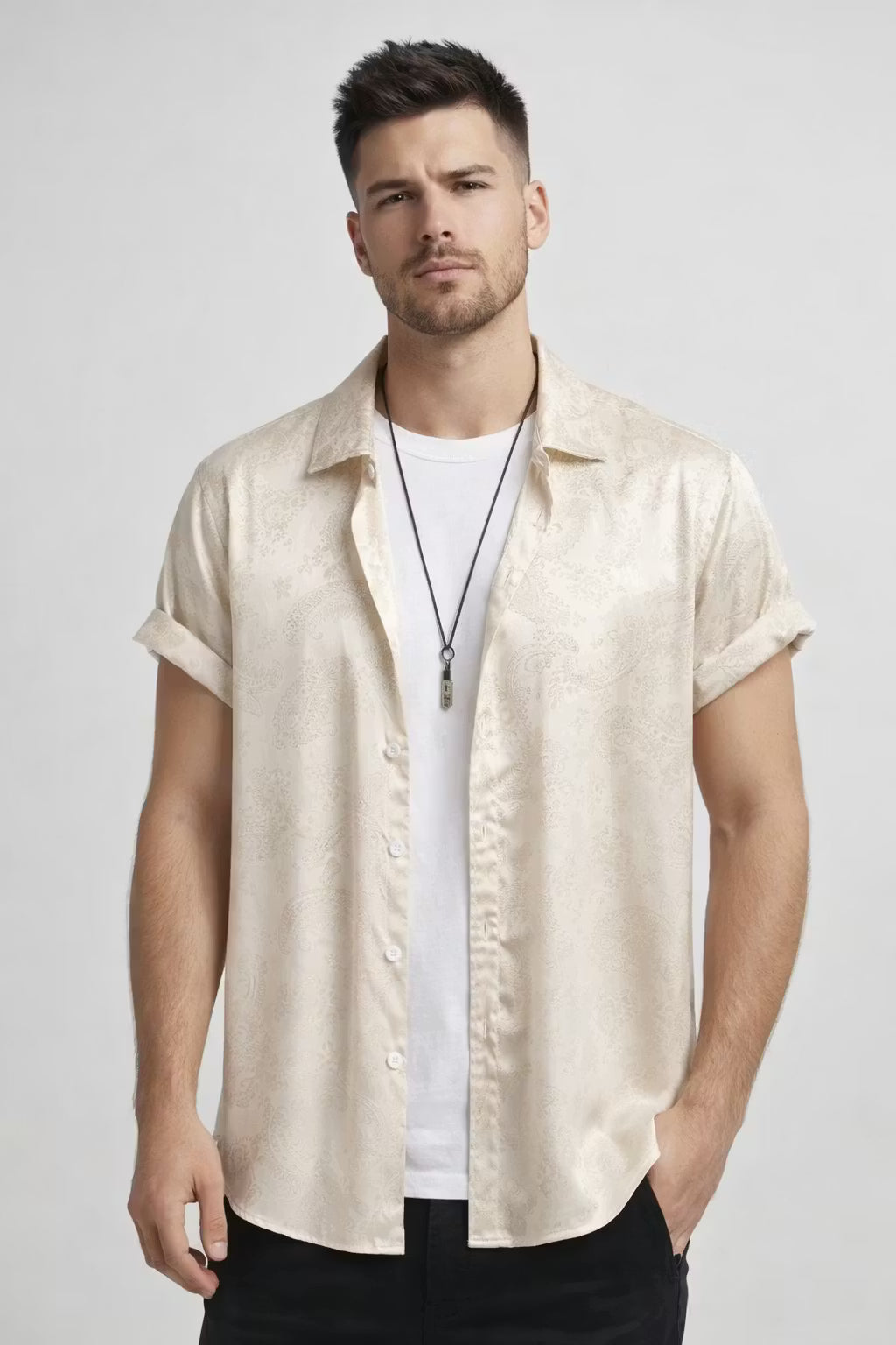 Paisley Jacquard Short Sleeve Button Shirt