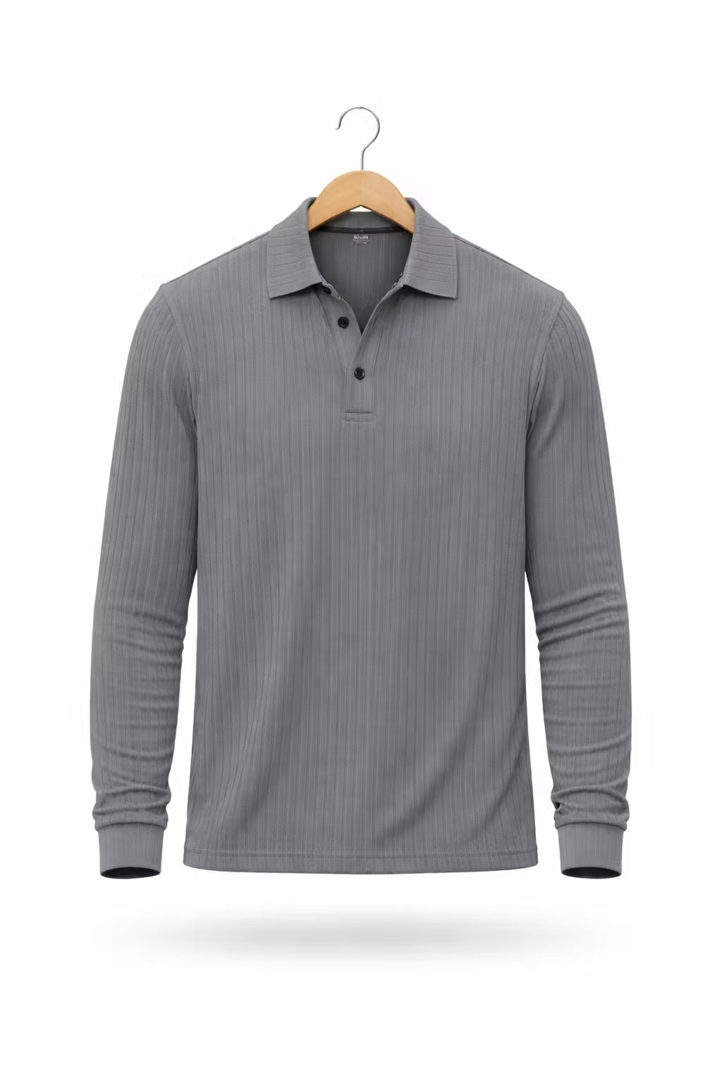 Ribbed Knit Long Sleeve Polo Shirt