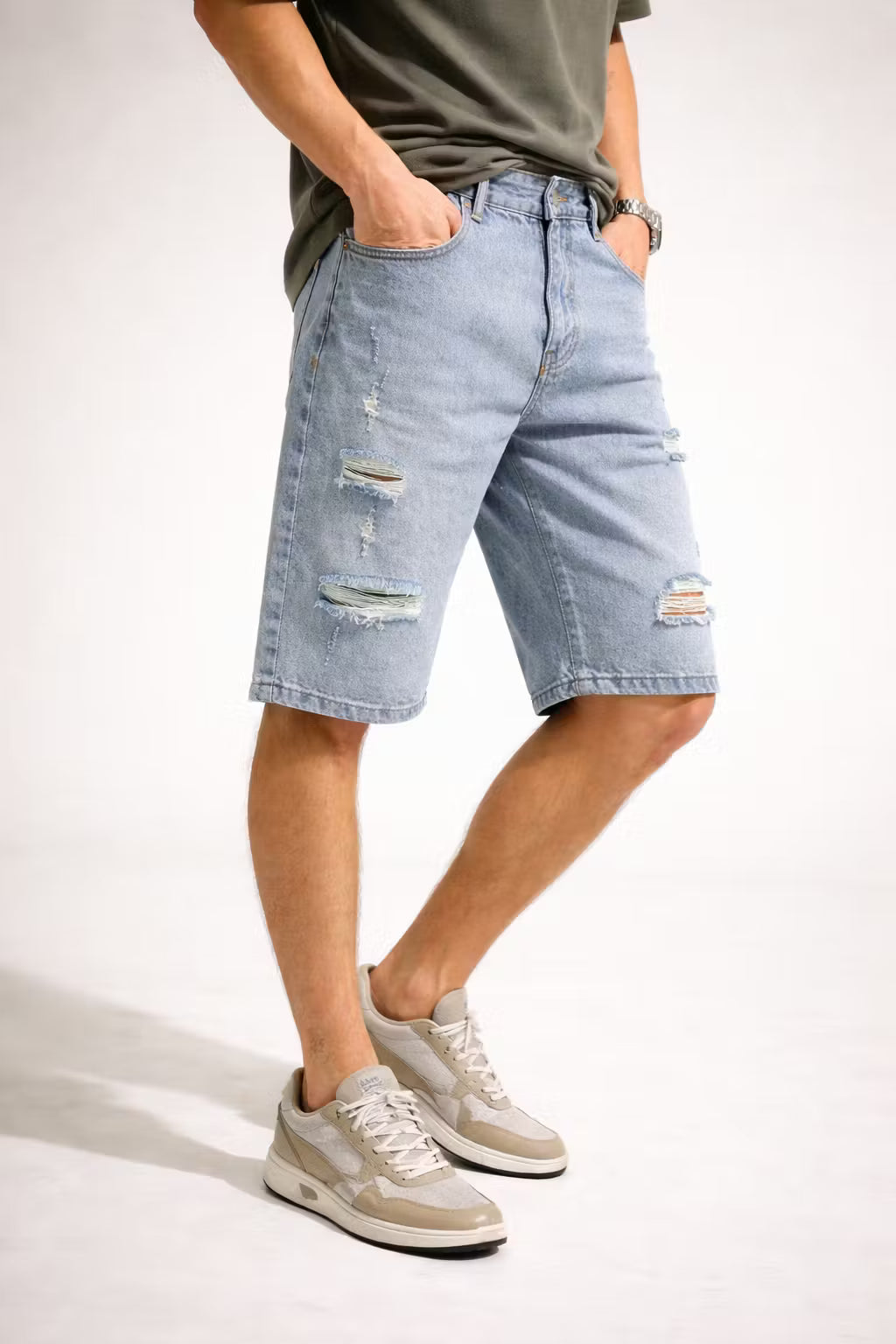 Distressed Light Wash Denim Shorts