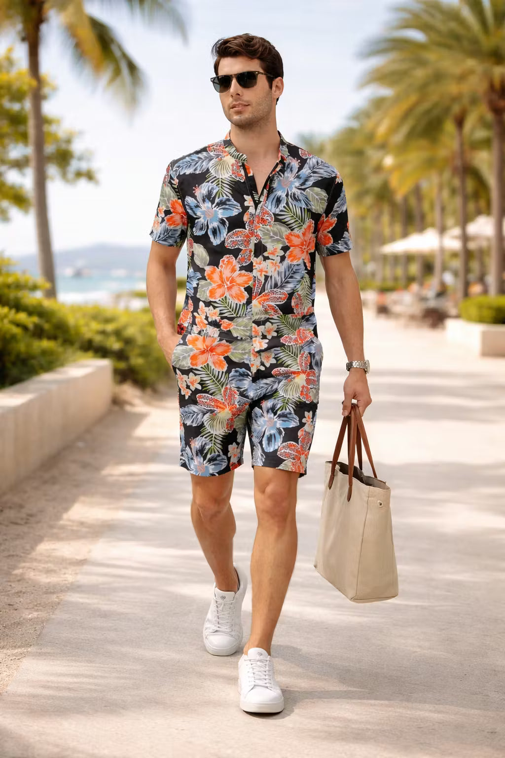 Tropical Floral Short Sleeve Men’s Romper