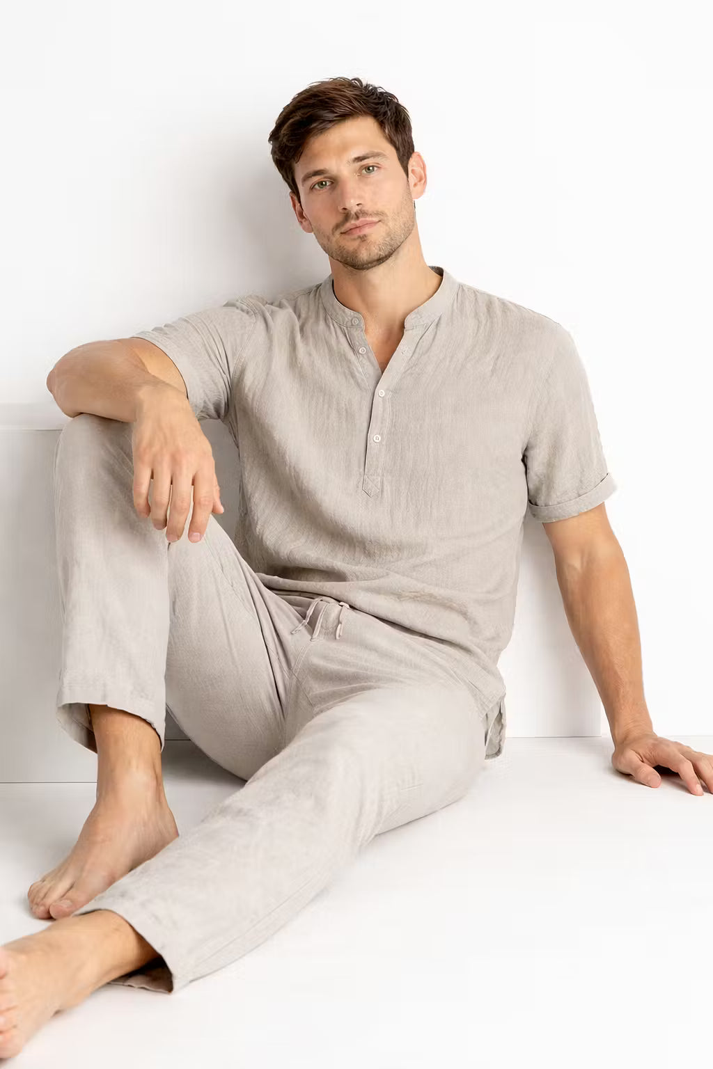 Men’s Linen Home Lounge Henley Shirt