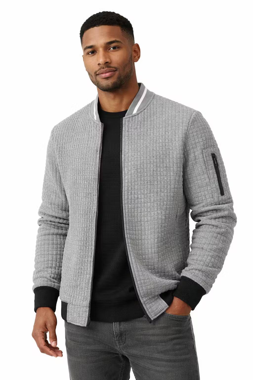 Textured Knit Bomber Jacket