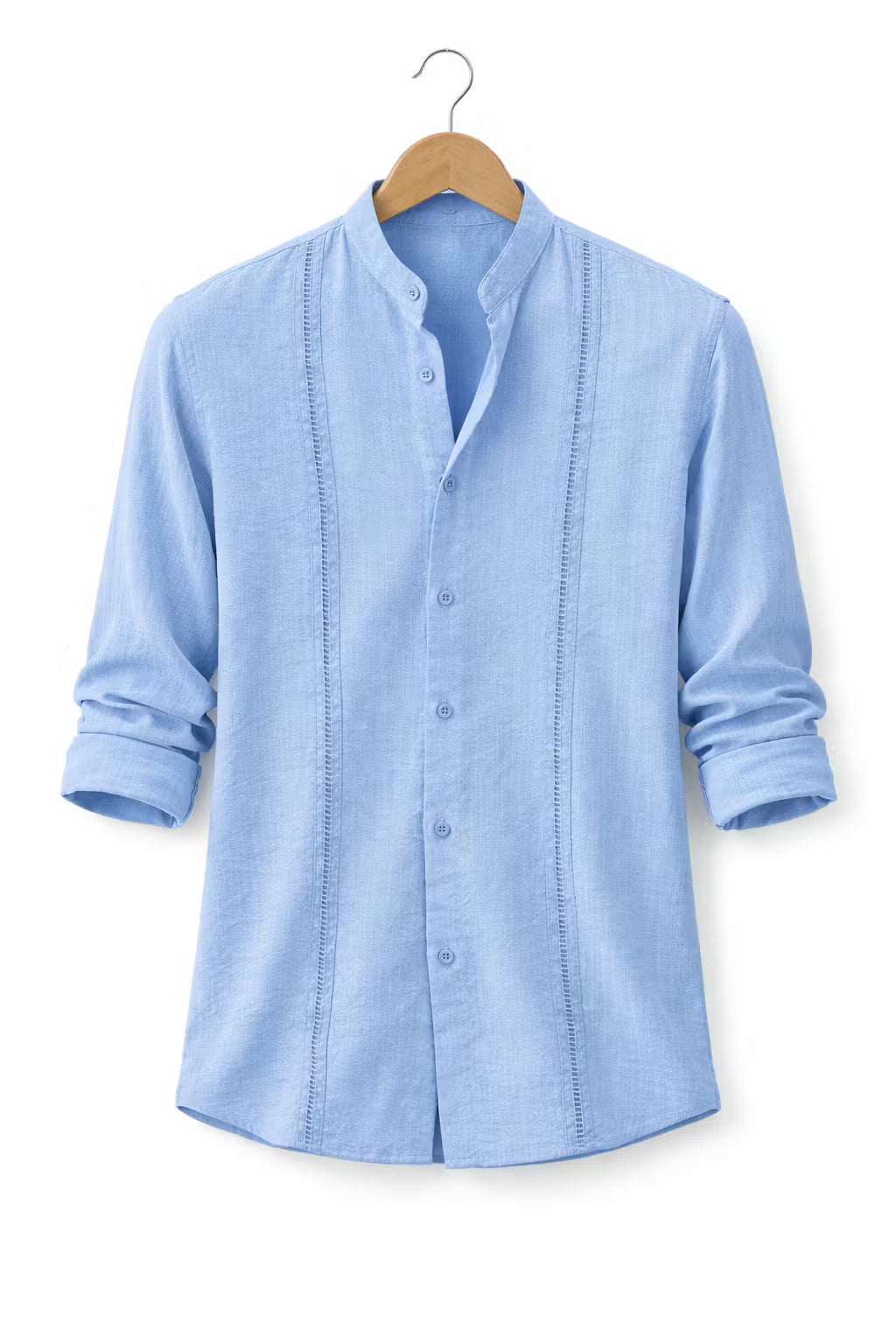 Textured Mandarin Collar Button Shirt