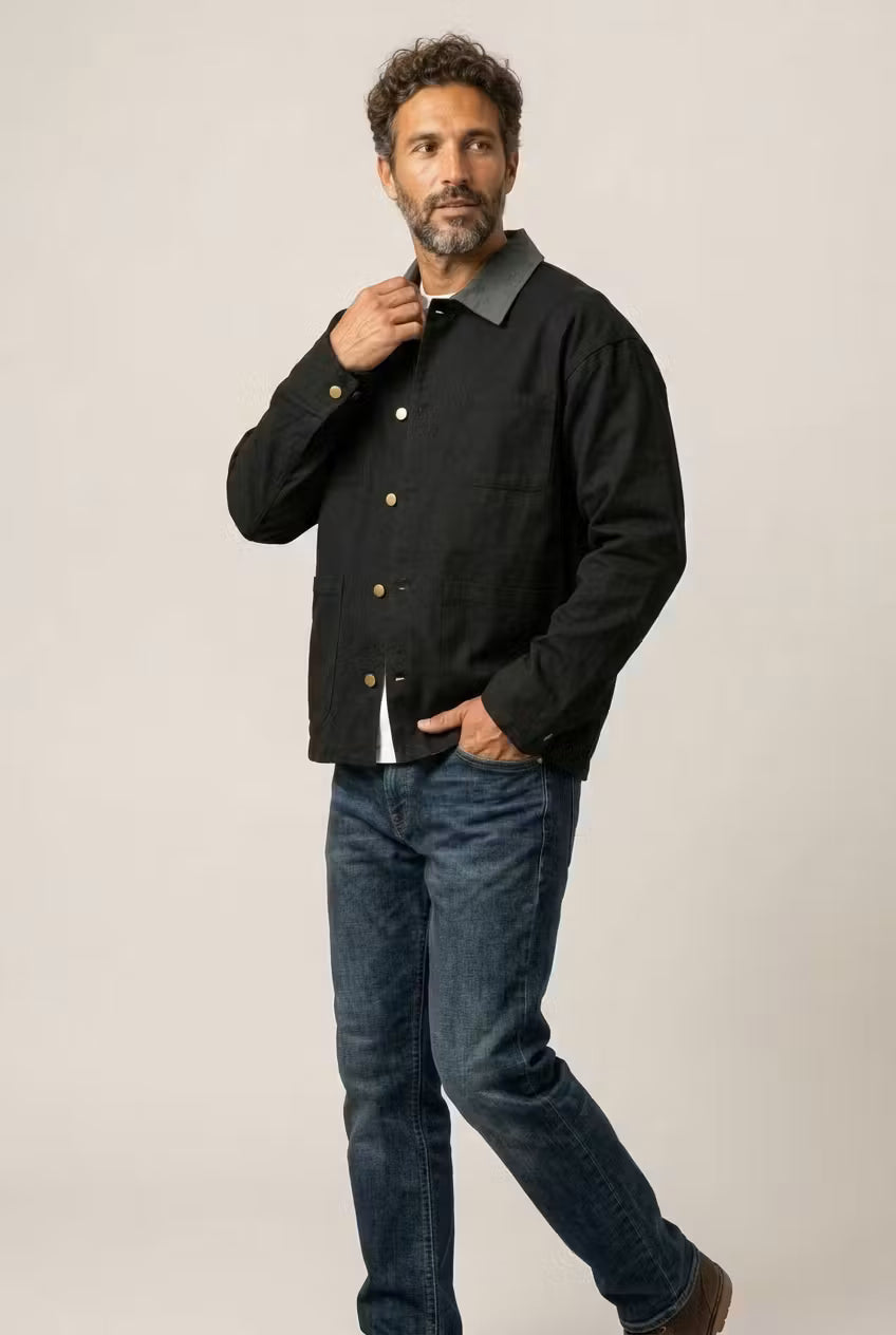 Contrast Collar Utility Chore Jacket
