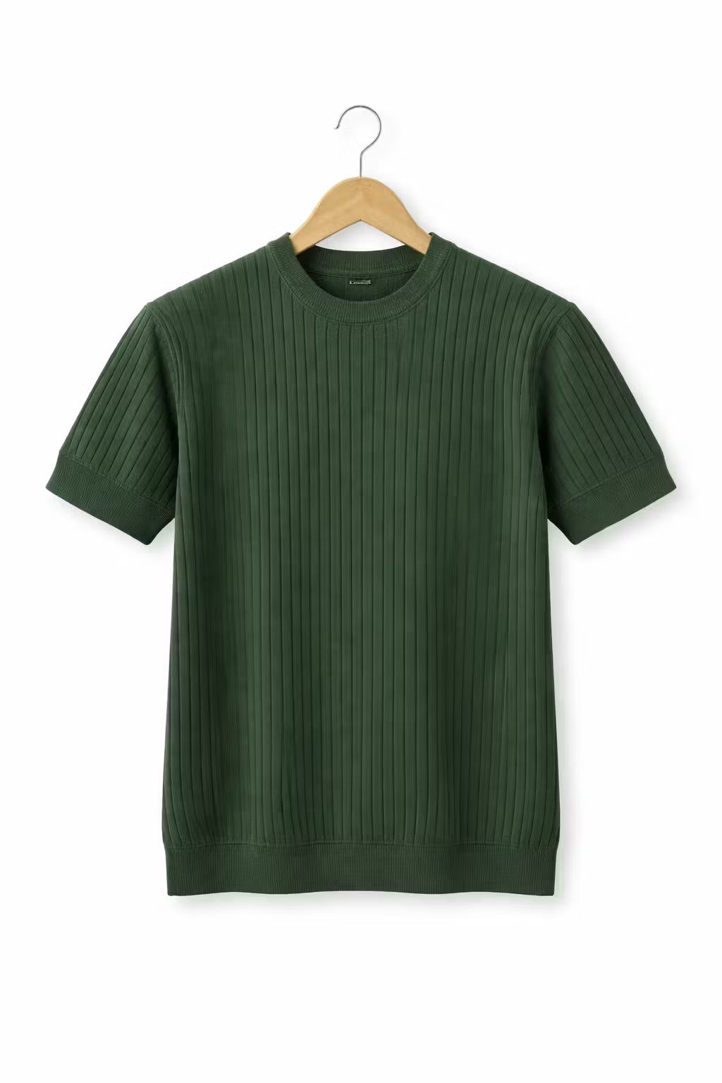 Ribbed Knit Crew Neck T-Shirt