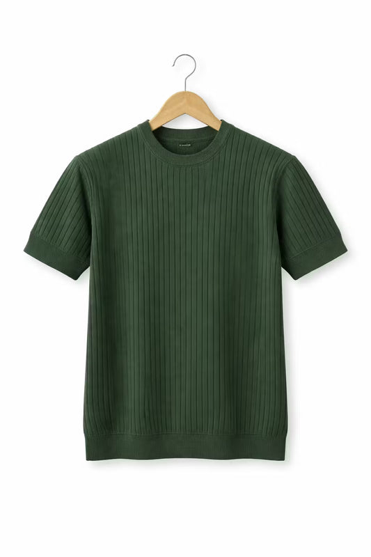 Ribbel T-shirt met ronde kraag