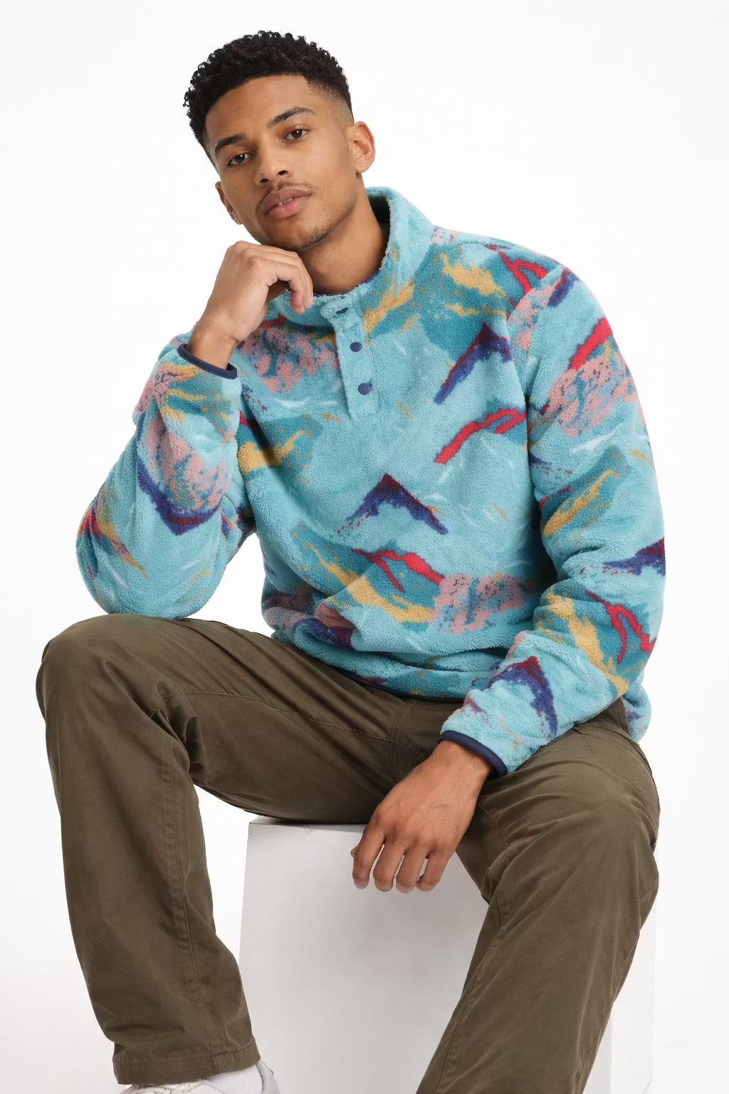Abstract Fleece Pullover Jacket