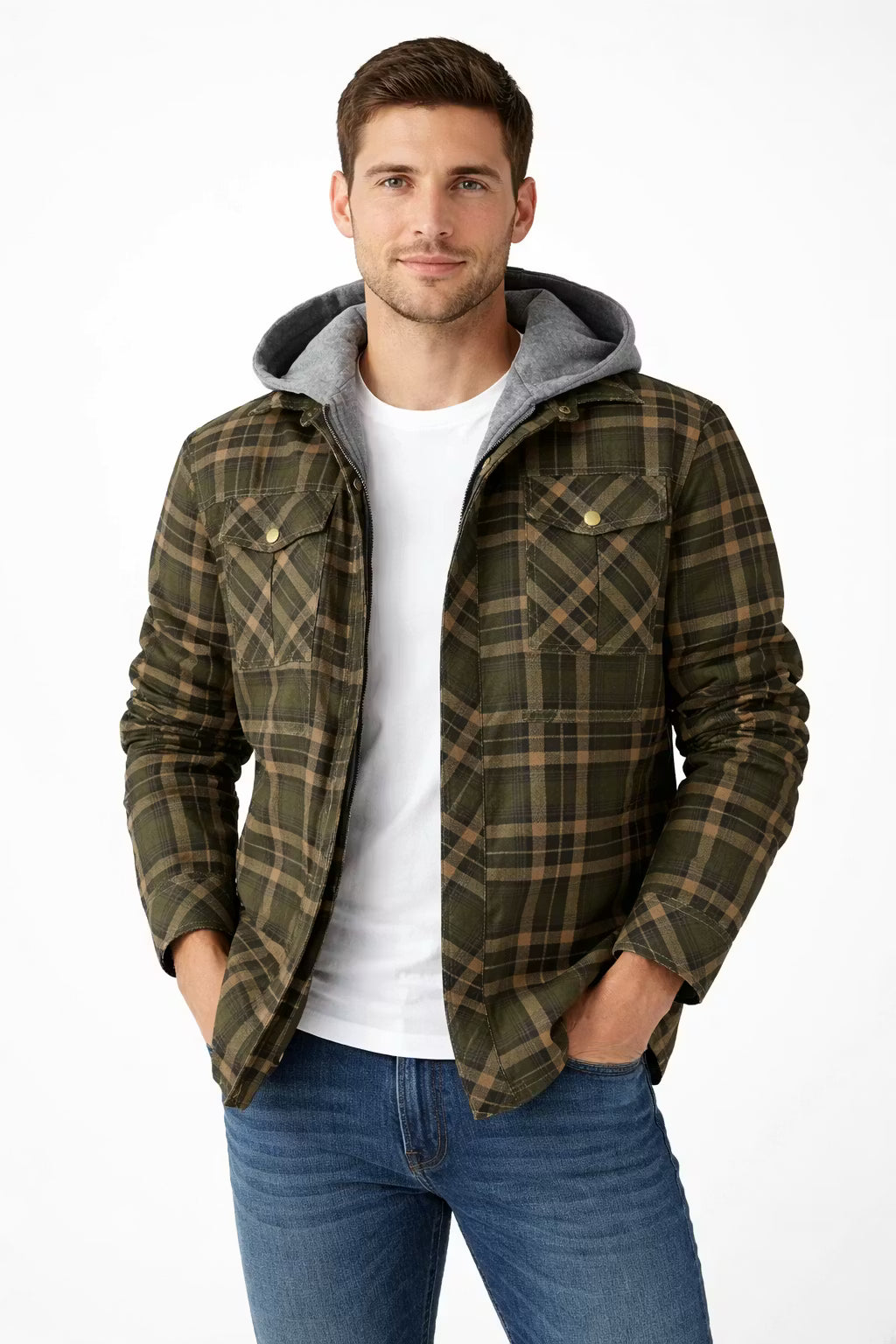 Hooded Plaid Field Jacket