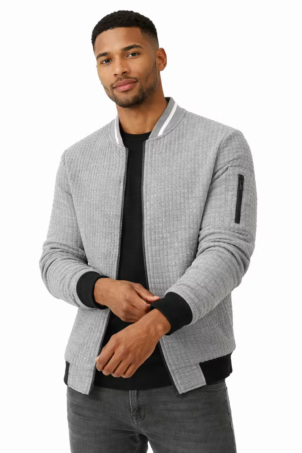Textured Knit Bomber Jacket