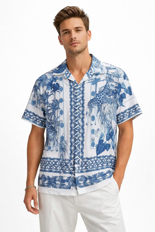 Safari-overhemd met Cubaanse kraag en paisleyprint