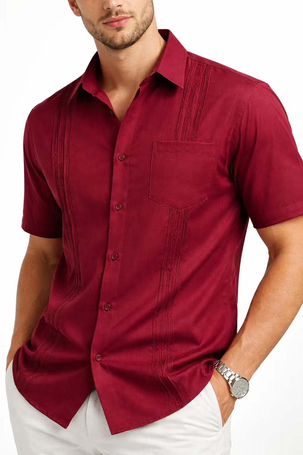 Embroidered Stripe Long Sleeve Button Shirt