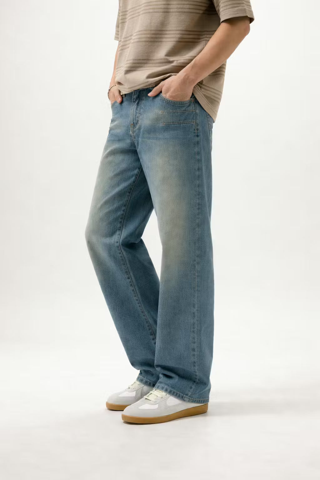 Washed Wide-Leg Fade Denim Pant