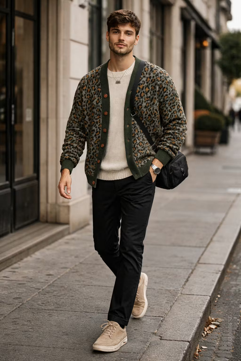 Leopard Knit Button Cardigan