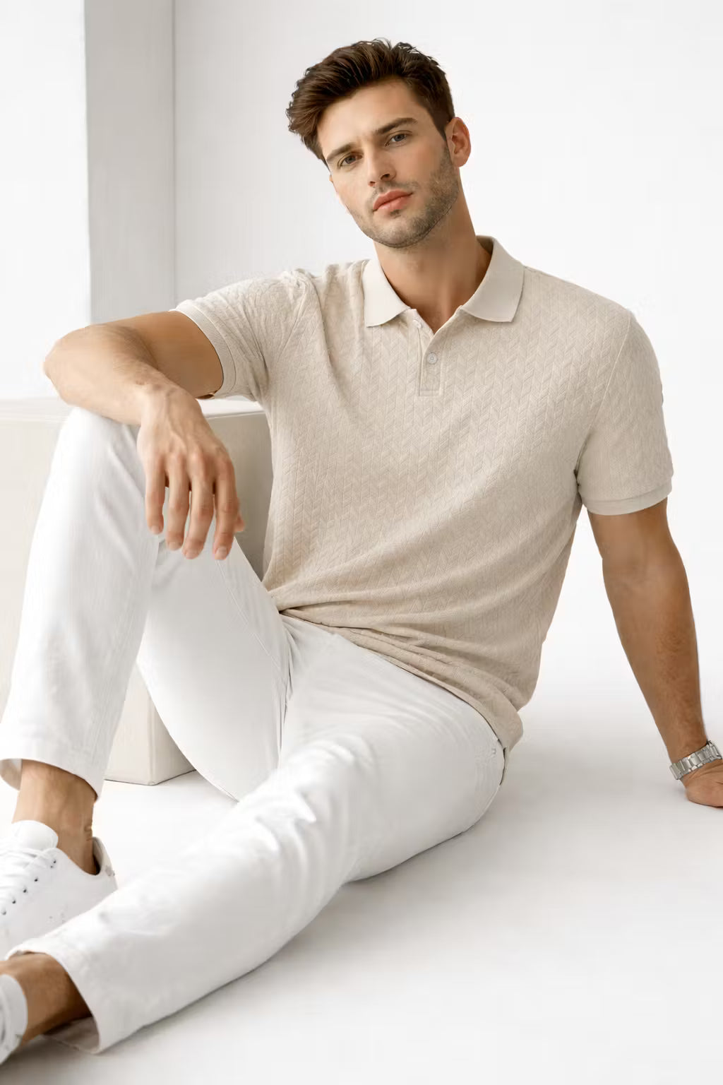 Textured Chevron Knit Polo Shirt