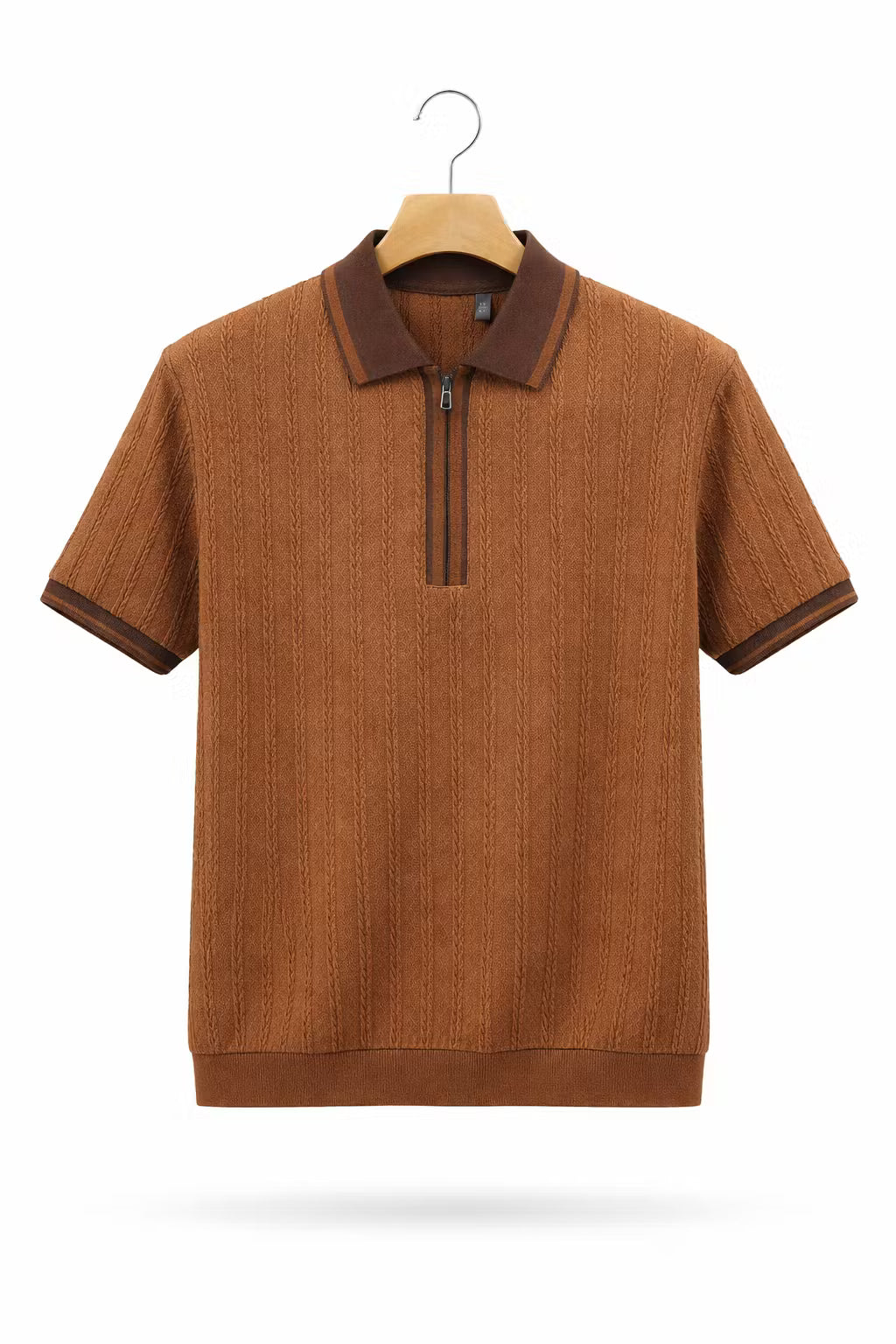 Textured Knit Zip Collar Polo Shirt
