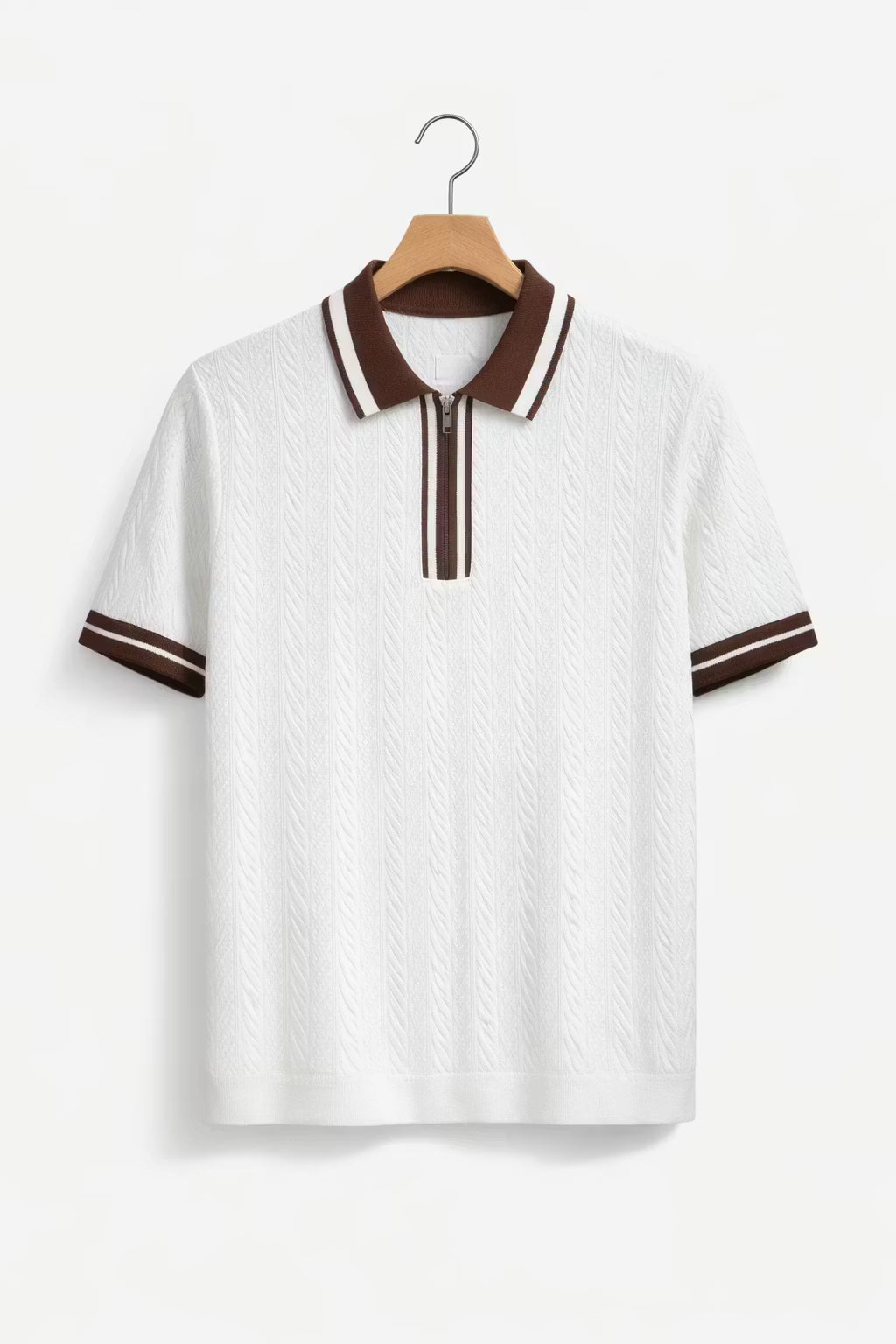 Textured Knit Zip Collar Polo Shirt