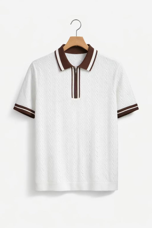 Getextureerde gebreide polo met rits