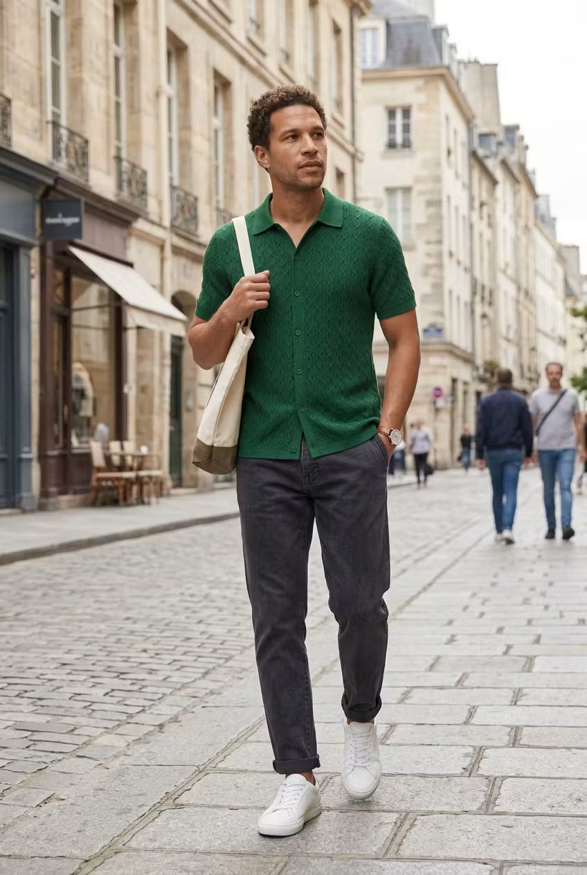 Men’s Cable Knit Short Sleeve Shirt
