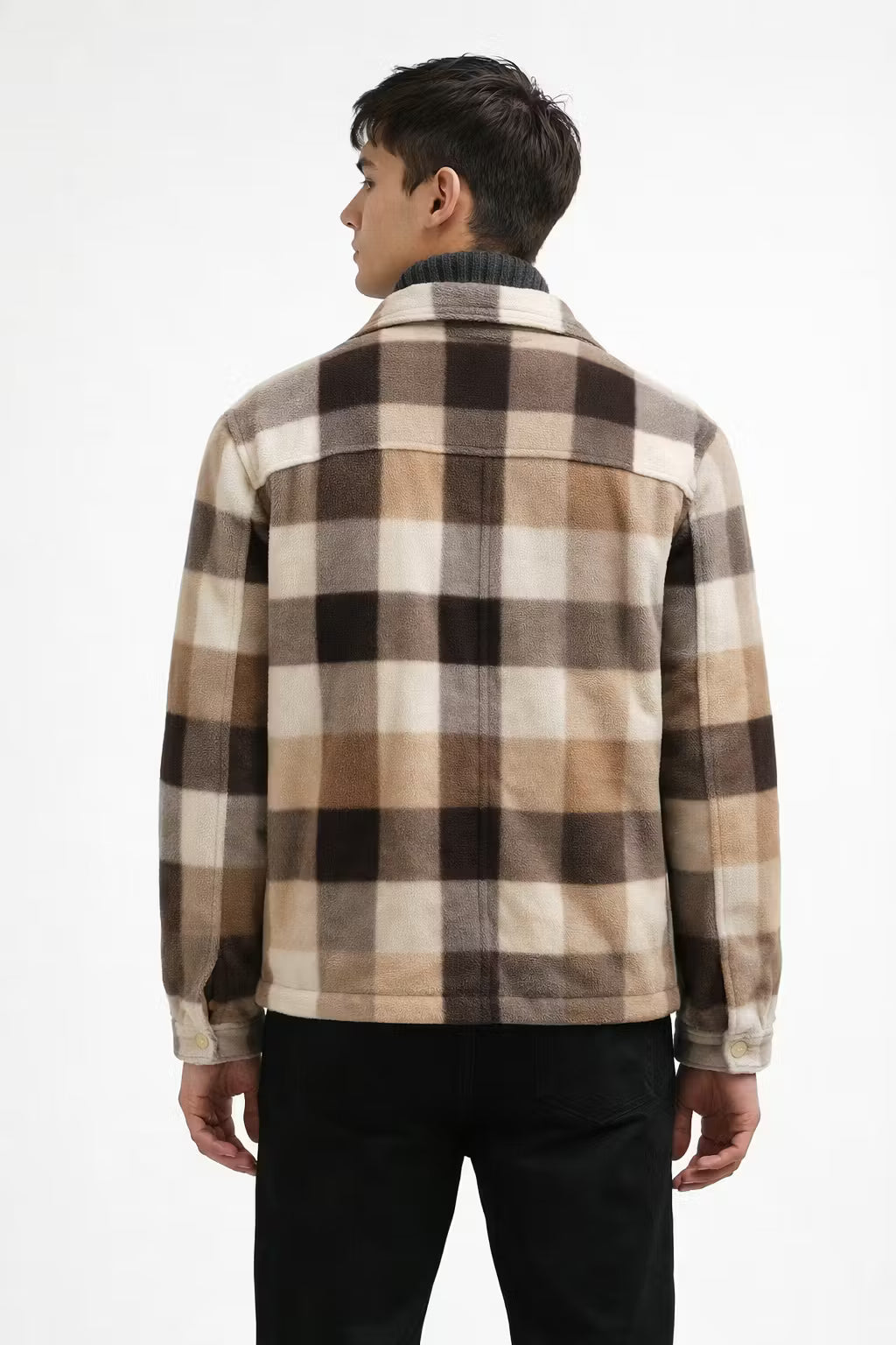 Check Pattern Wool Blend Overshirt Jacket