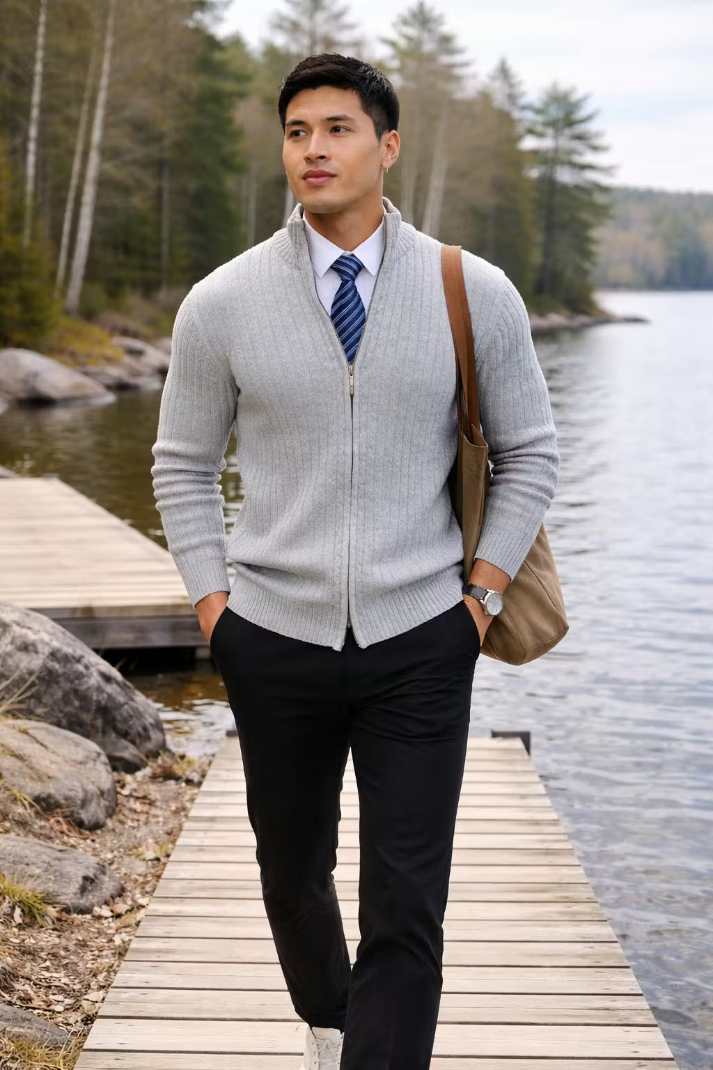 Men's Ribbed Zip Knit Cardigan