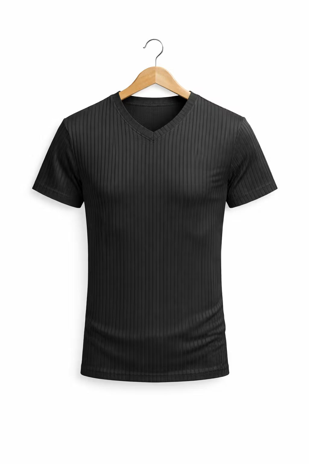 Ribbed Knit V-Neck T-Shirt