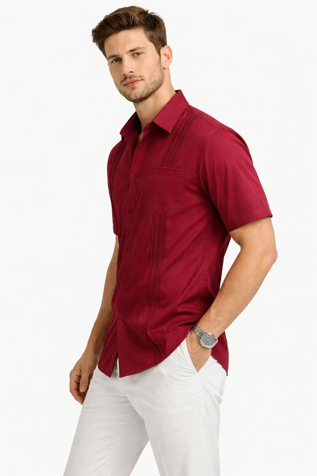 Embroidered Stripe Long Sleeve Button Shirt