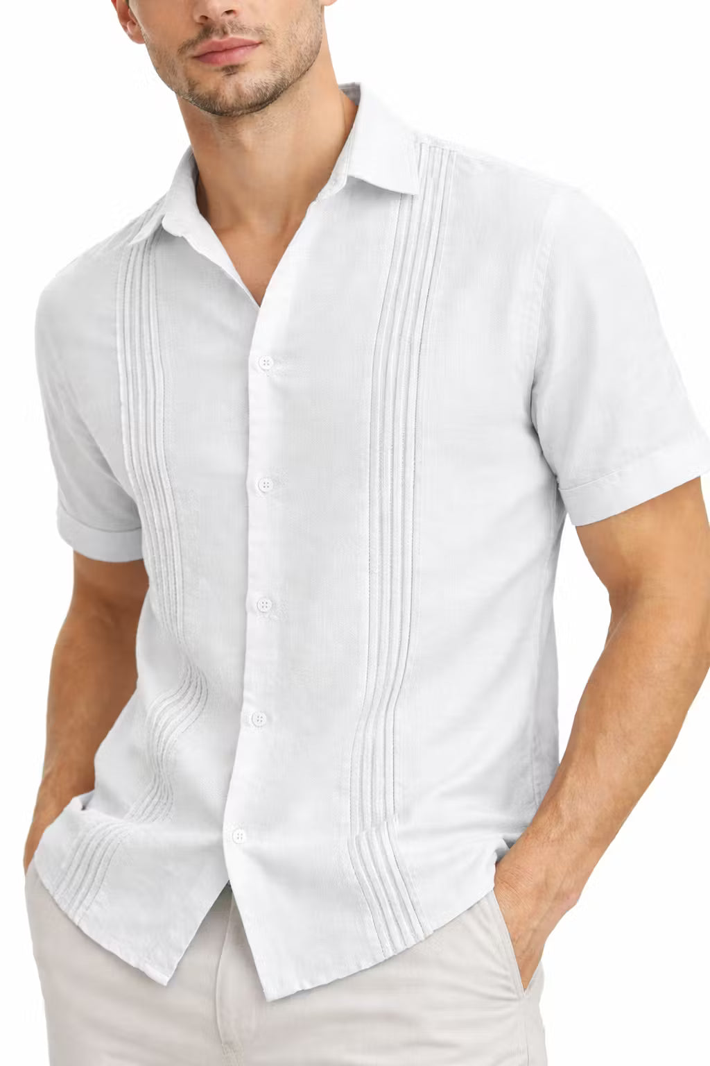 Textured Panel Short Sleeve Button Shirt