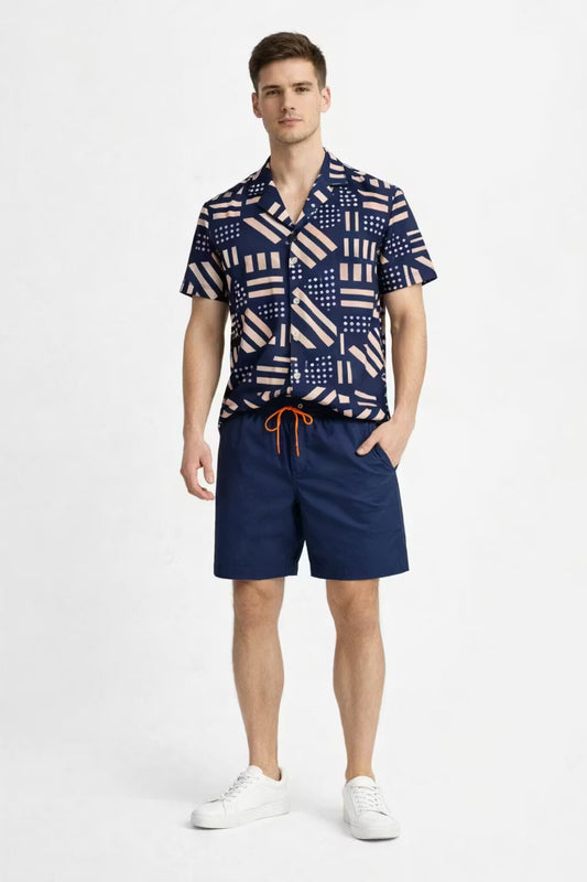 Geometric Print Shirt and Shorts Set
